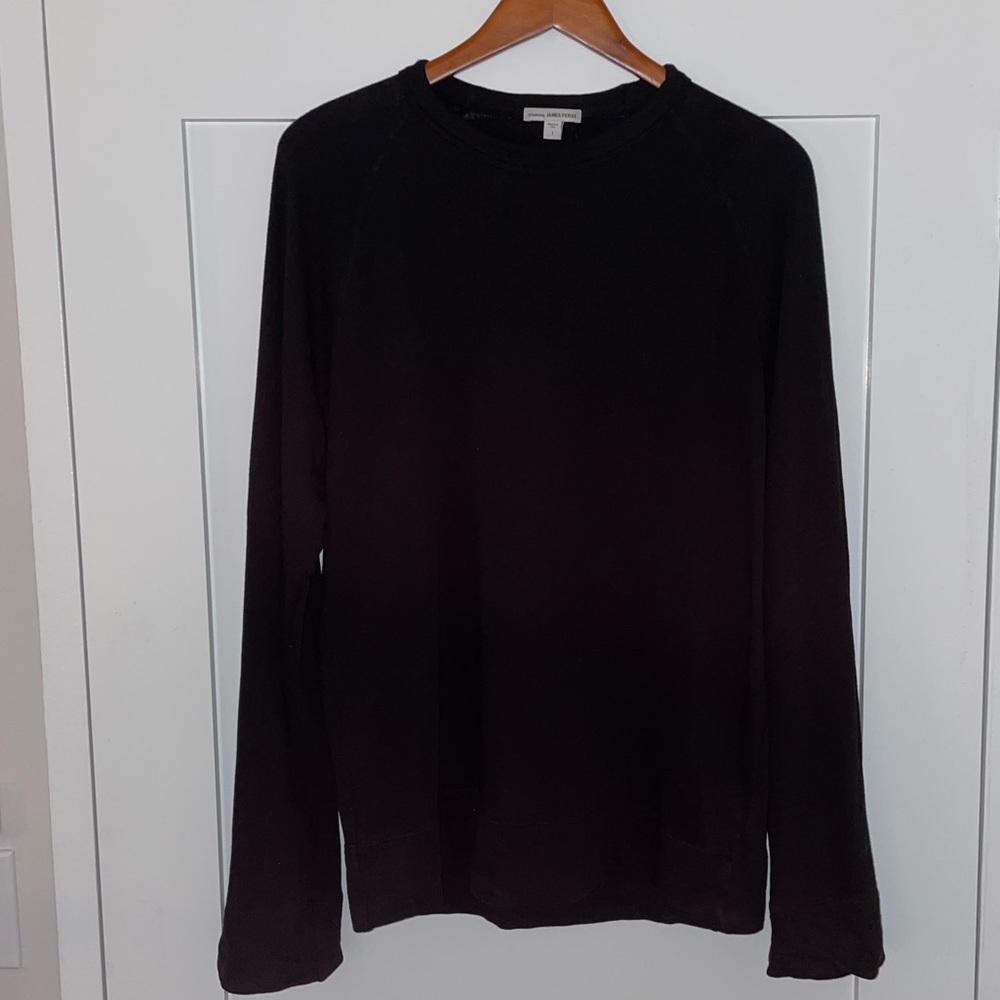 Used James Perse Mens French Terry Long Sleeve Shirt Black Size 1